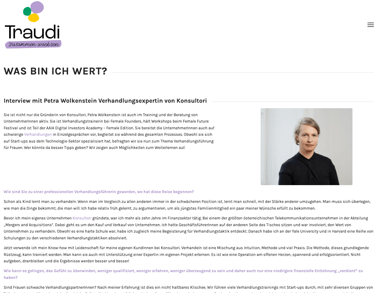 WAS BIN ICH WERT? Traudi Interview with Petra Wolkenstein